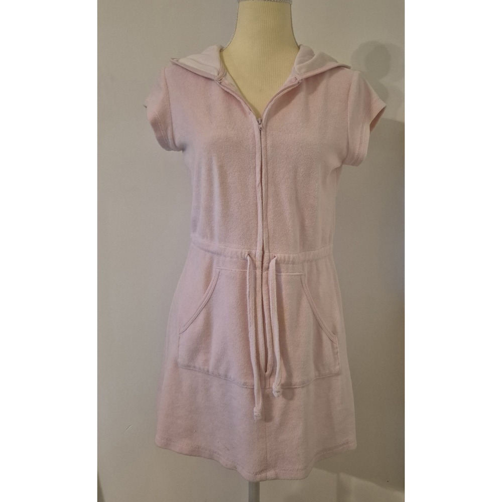 Vintage Y2K Xhilaration Women's M Terry Cloth Hooded Mini Dress Cover Up Zip Up